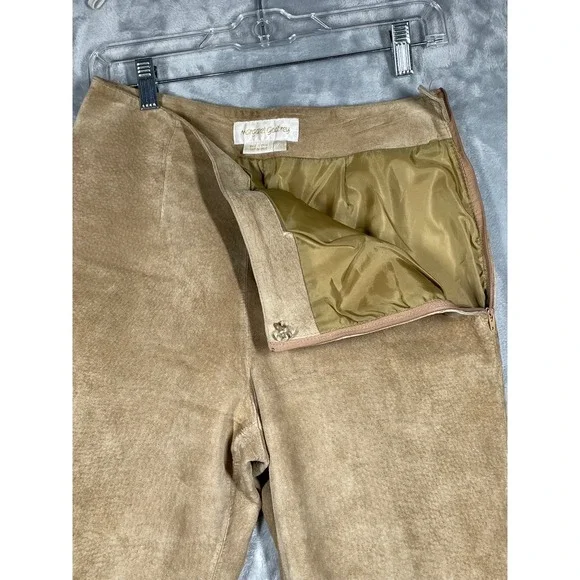Margaret Godfrey Suede Leather Pants Womens Size 4 Tan Beige Vintage Straight - Picture 3 of 10